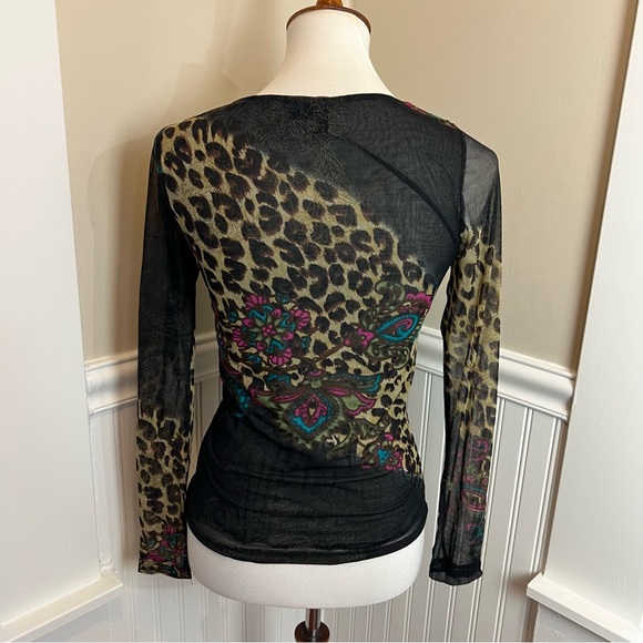 Y2K 100% Silk Animal Print and Floral Cowl Neck Top, Size Small Lynn Ritchie - Picture 2 of 6